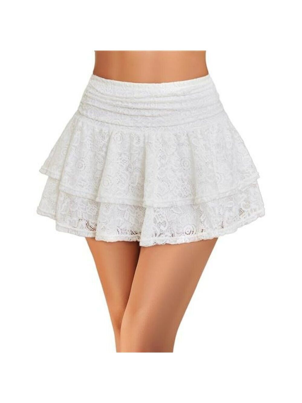 Womens Lace Pleated Mini Skirt High Waist Ruffle Flowy Clubwear Short Skirt